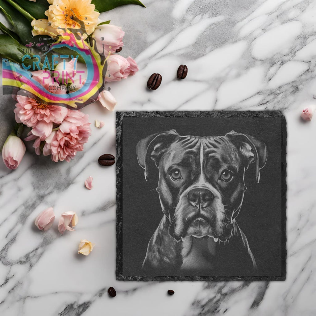 Boxer Dog Engraved Slate Coaster - Square
