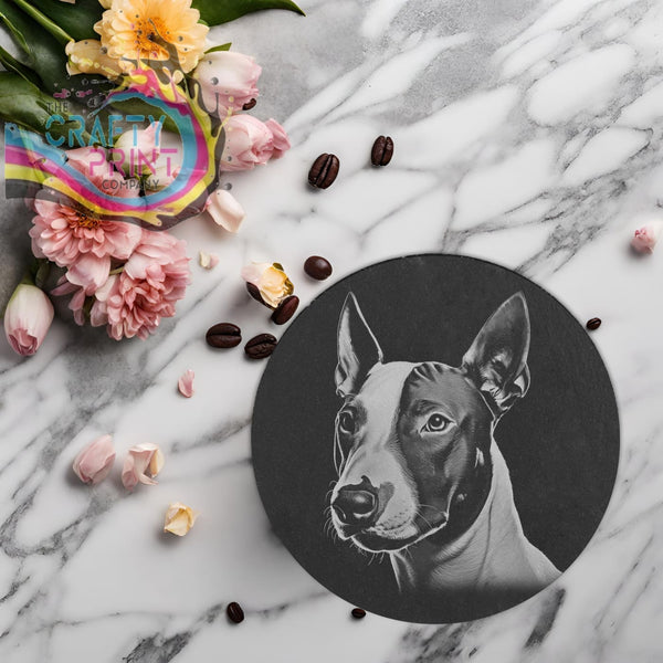 Bull Terrier Engraved Slate Coaster - Round