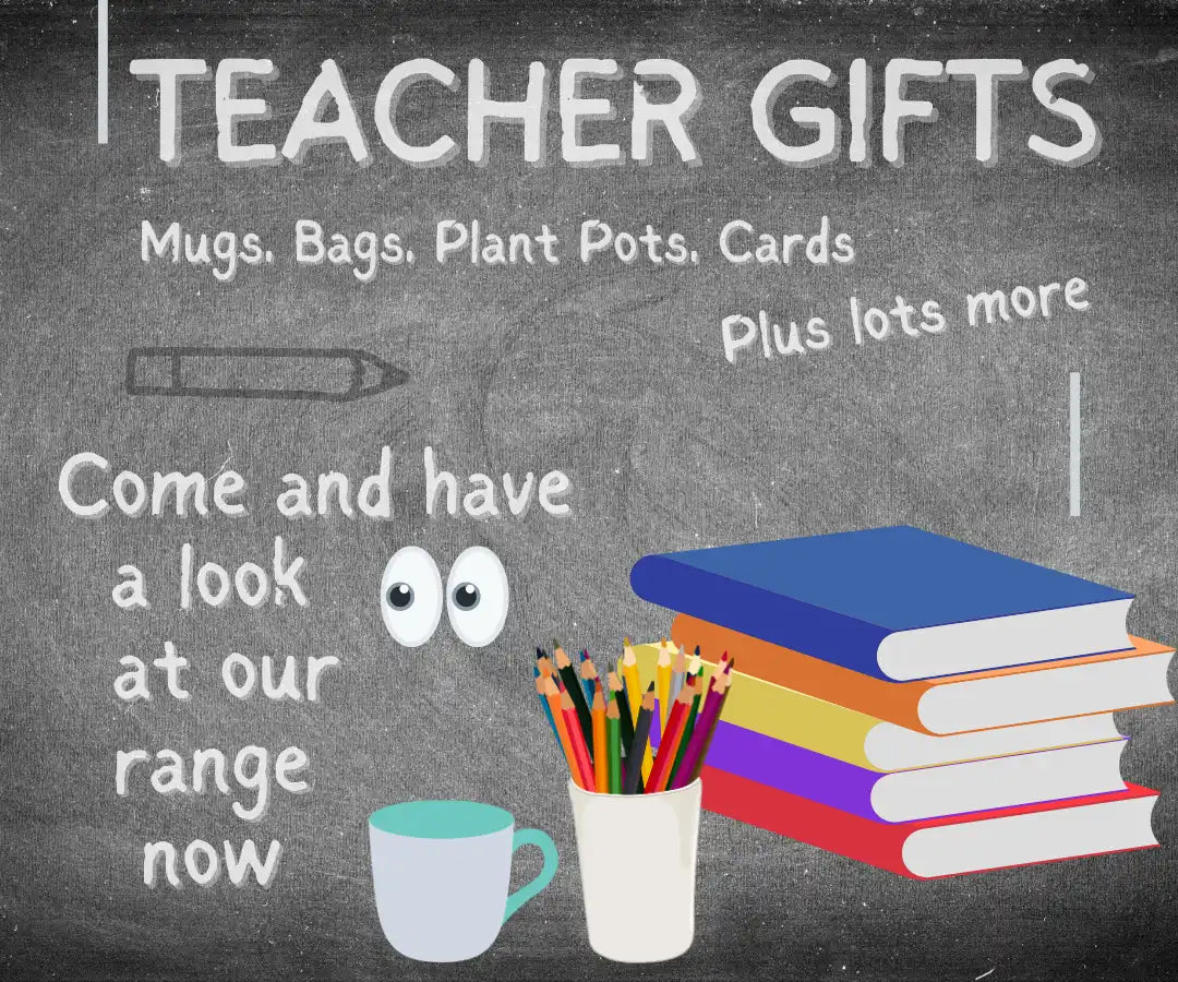 A chalkboard advertising teacher gifts.