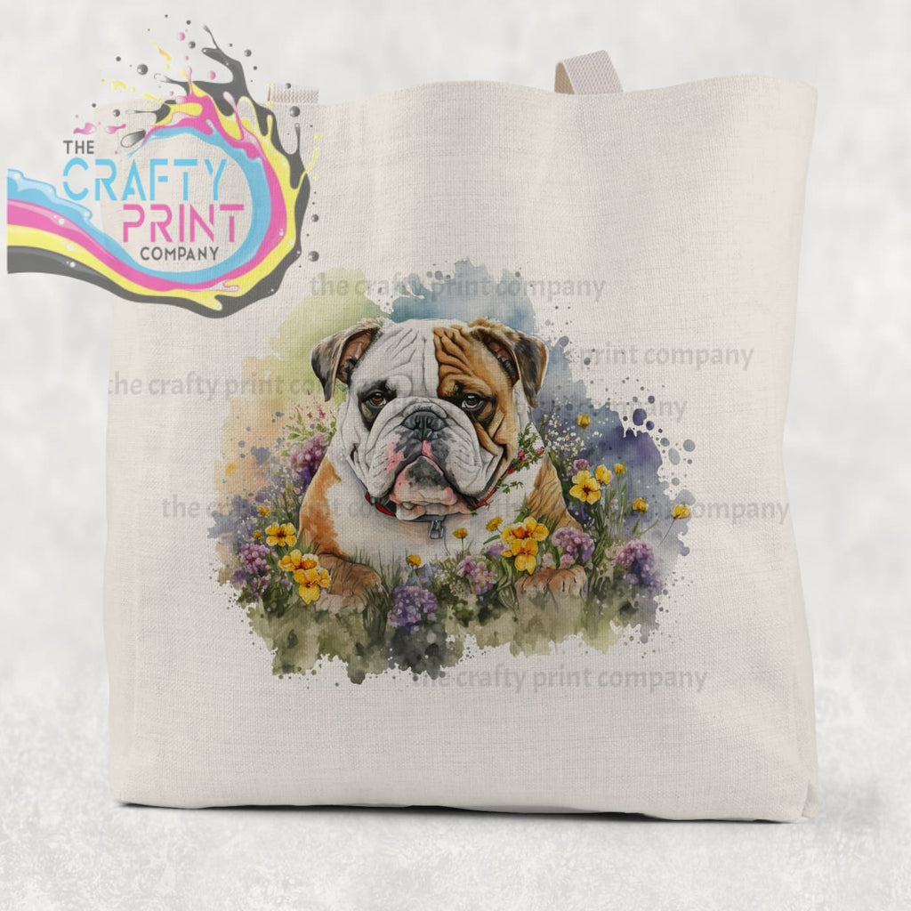 English Bulldog Flowers Cotton Tote Bag - Shopping Totes