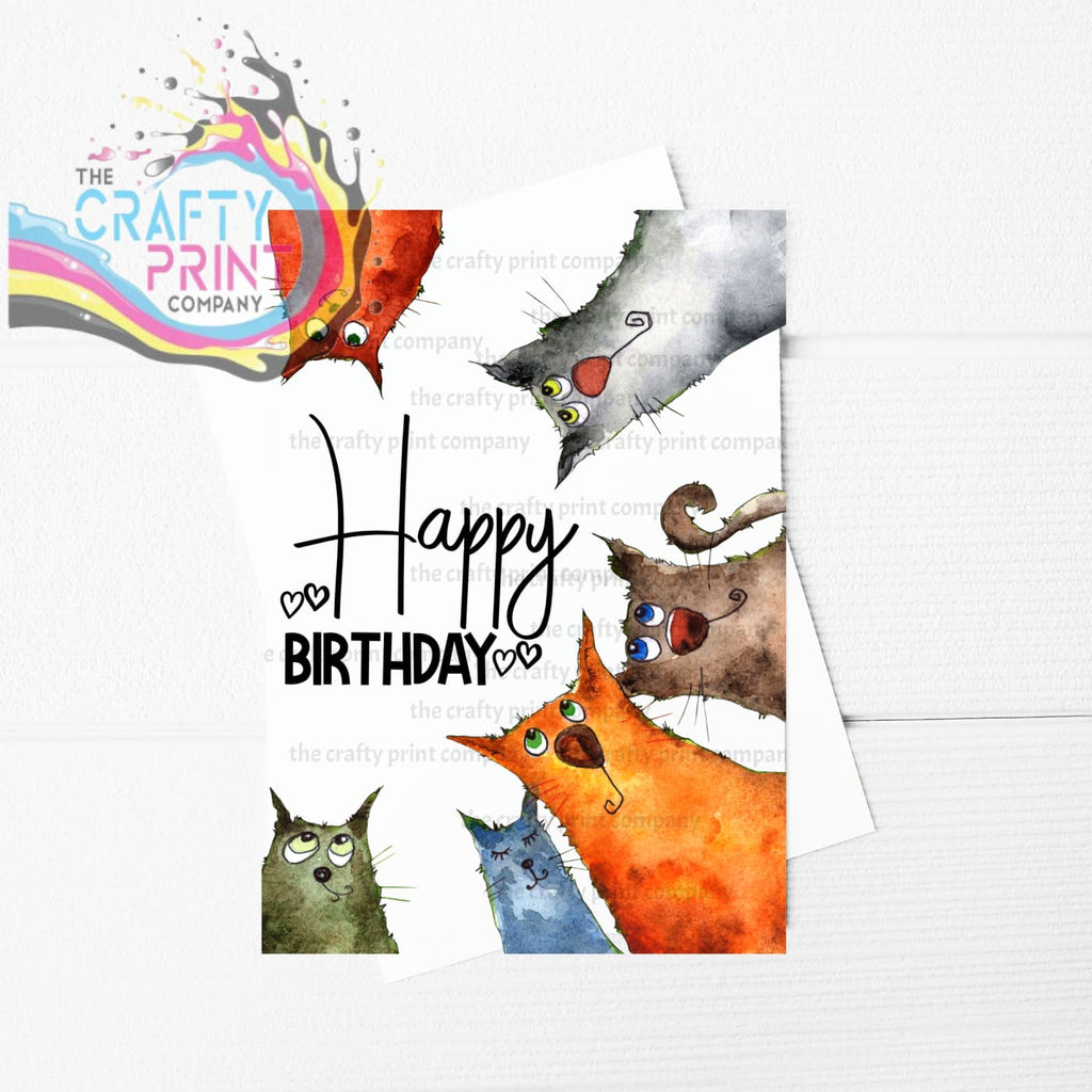 Happy Birthday Cartoon Cats A5 Card - Greeting & Note Cards
