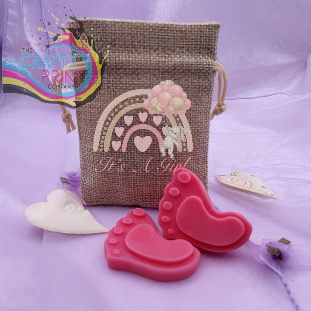 It’s A Girl Printed Mini Jute Bag with Baby Feet Wax Melts