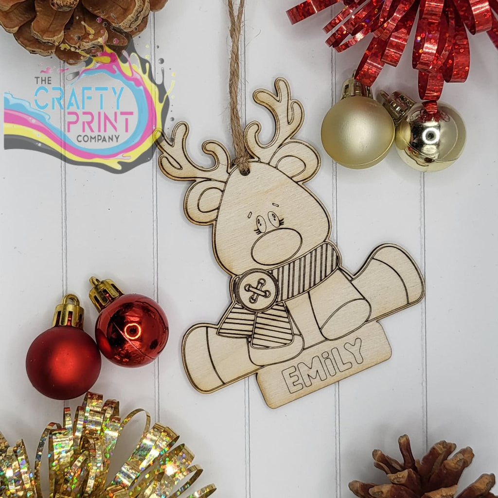 Personalised Cute Reindeer Wood Christmas Tree Ornament