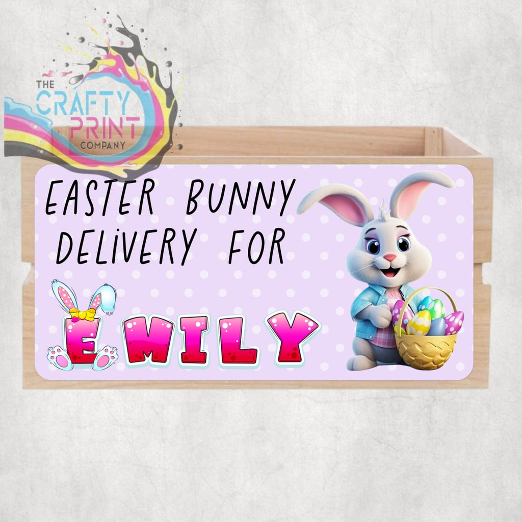 Personalised Easter Bunny Delivery Crate Sign - Pink Name