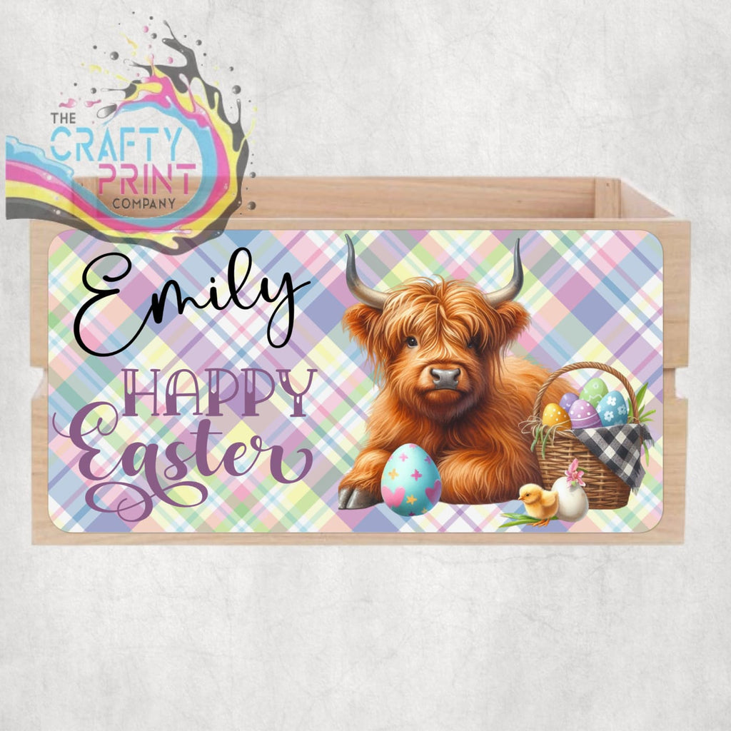Personalised Happy Easter Highland Cow Crate Sign