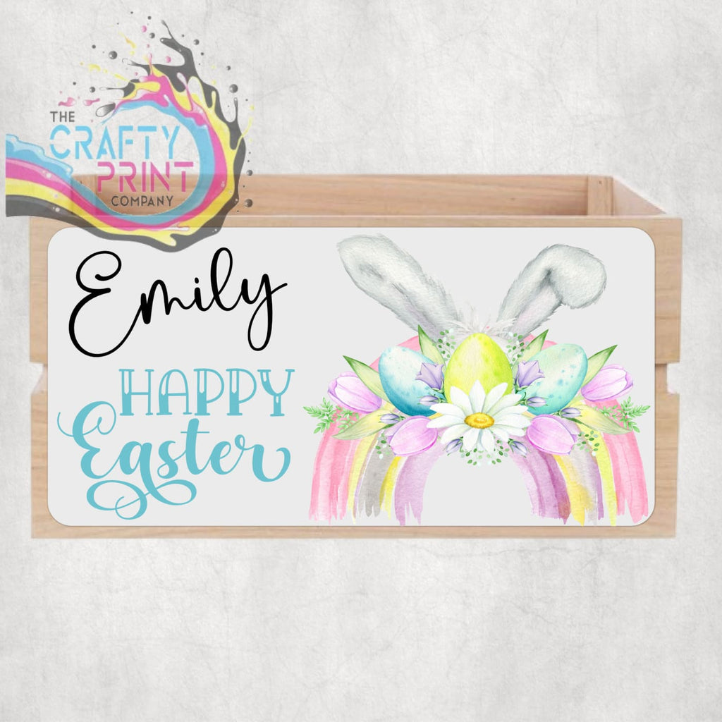 Personalised Happy Easter Rainbow Bunny Ears Crate Sign