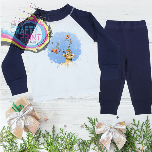 Christmas Reindeer Robin Toddler Pyjamas - Blue