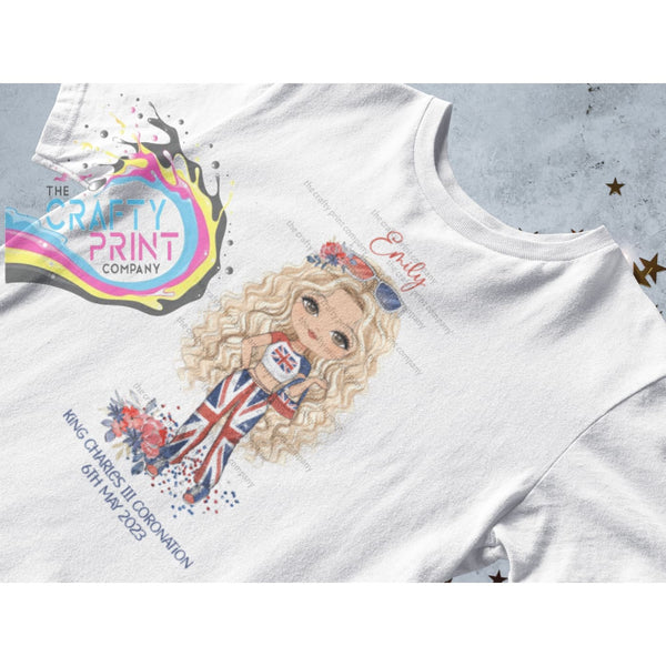 Kings Coronation Girl T-shirt V2 Personalised - Blonde Hair