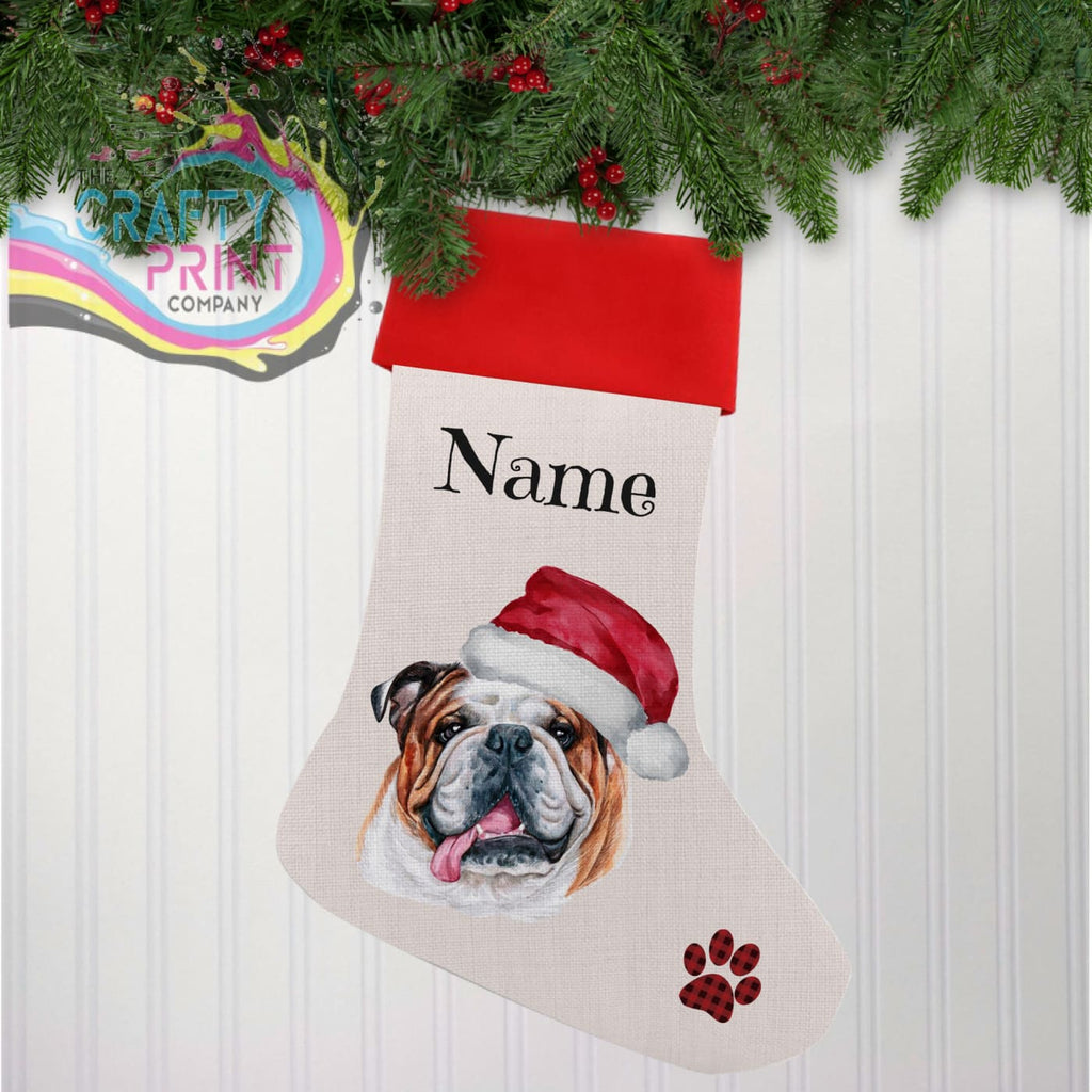 English Bulldog Personalised Linen Christmas Stocking -