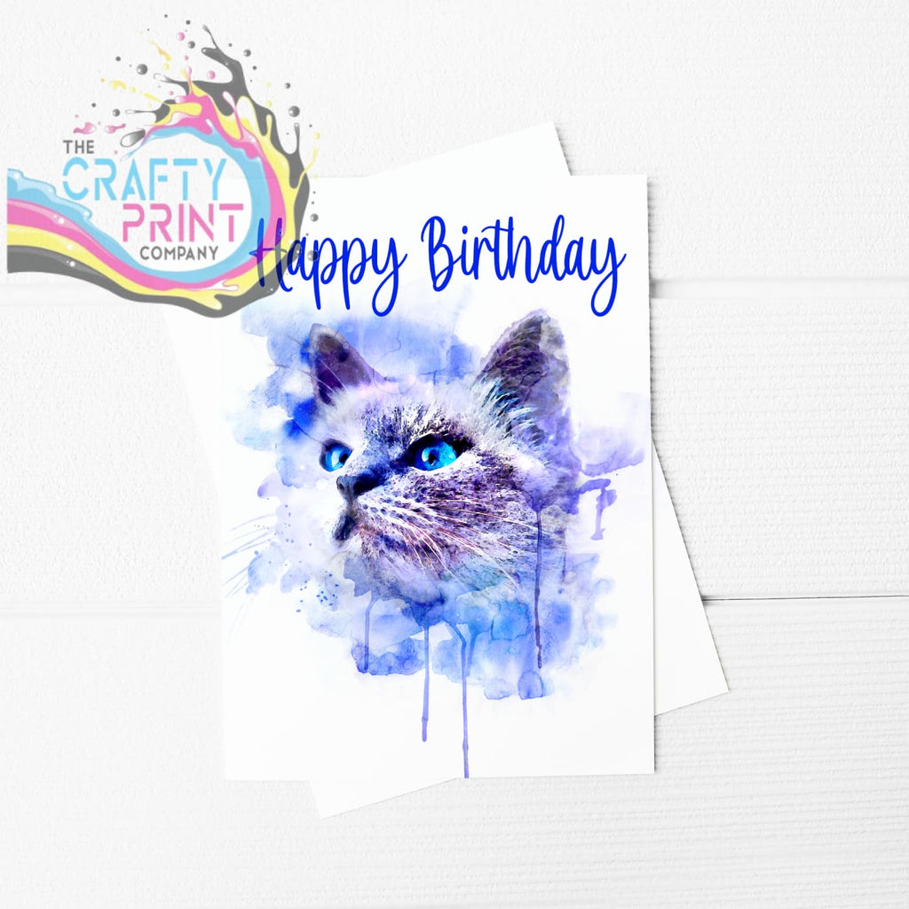 Happy Birthday Blue Cat A5 Card & Envelope - Greeting Note