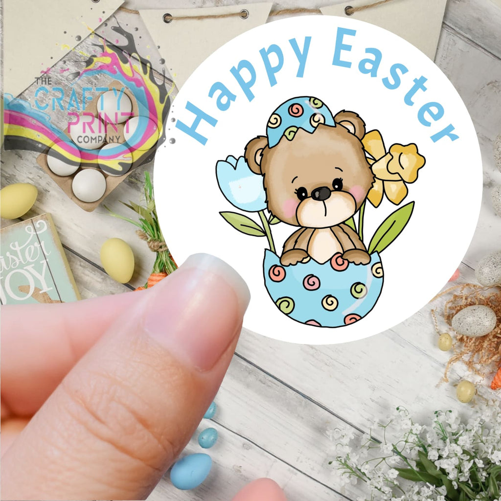 Happy Easter Blue Bear Printed Sticker - Decorative Stickers
