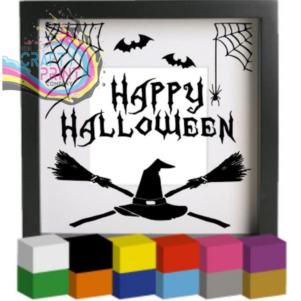 Happy Halloween Broomstick Vinyl Decal Sticker - Decorative