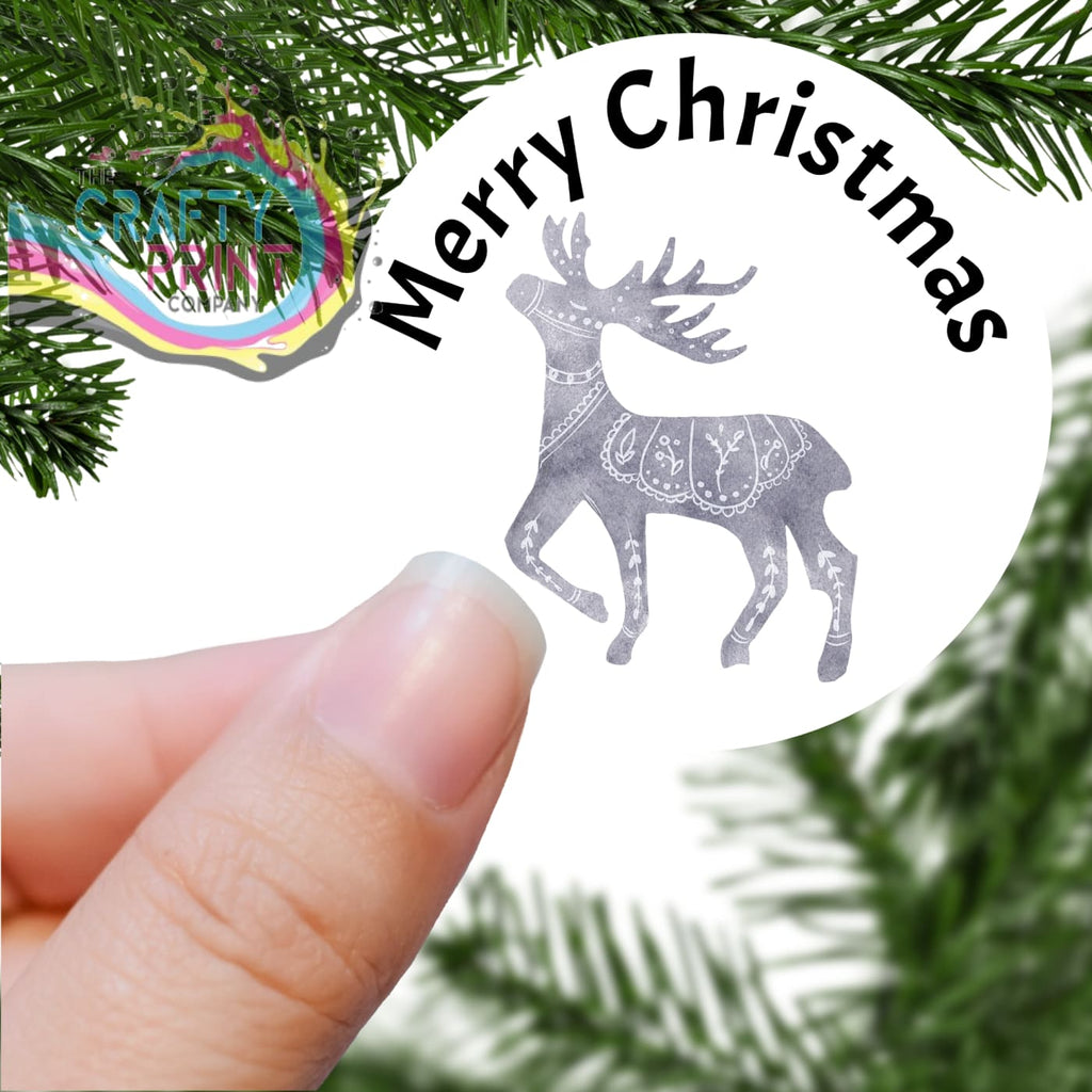 Merry Christmas Grey Stag Printed Sticker - Decorative