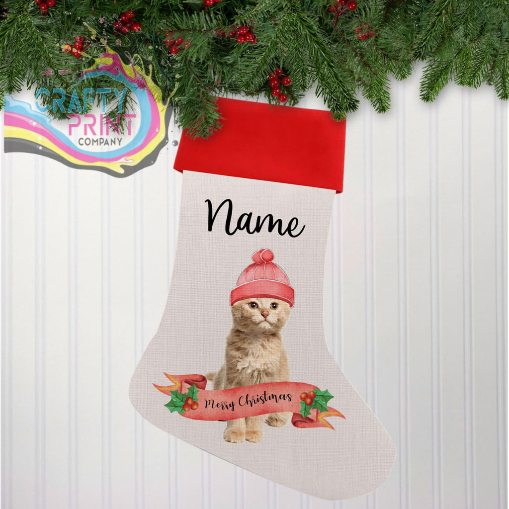 Merry Christmas Kitten Personalised Linen Stocking - Holiday