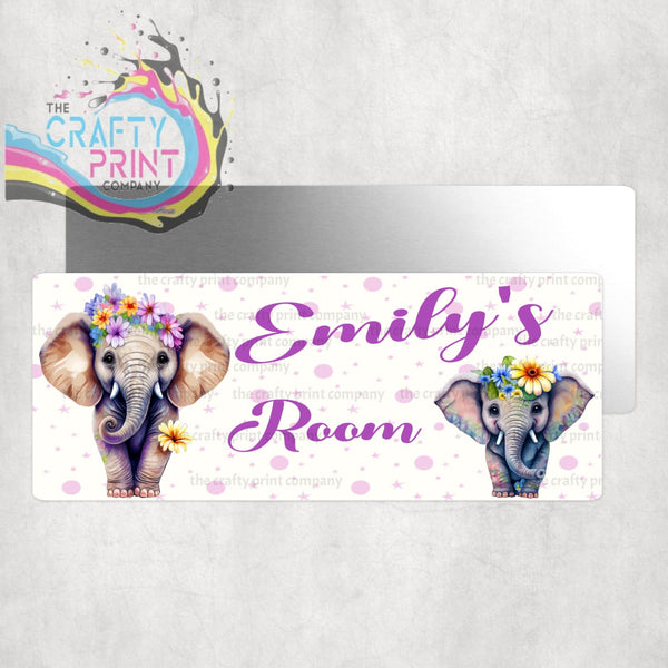 Personalised Elephants Flowers Metal Bedroom Door Sign
