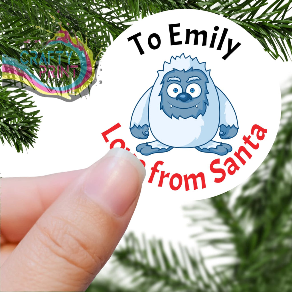To Name Love from Santa with Yeti Printed Sticker -