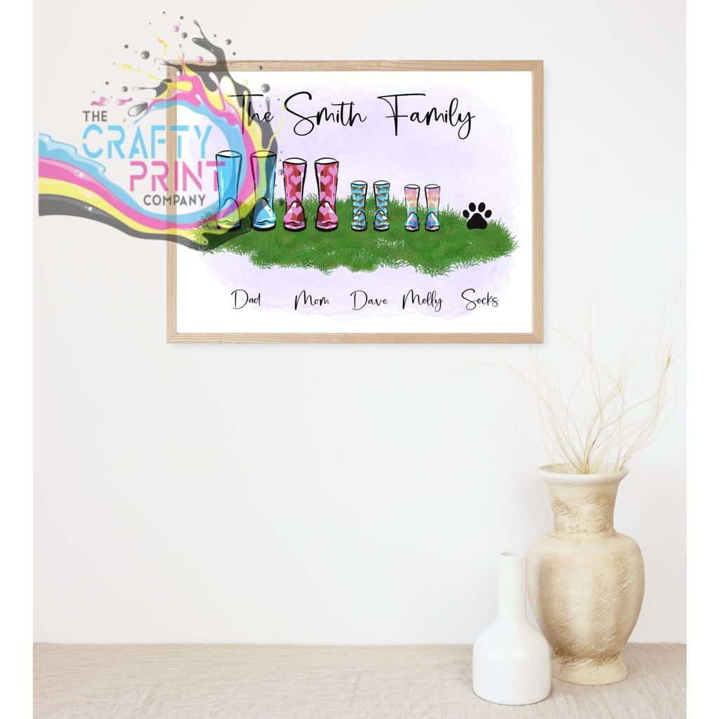 Wellington Boot Family Print Personalised - Posters Prints &