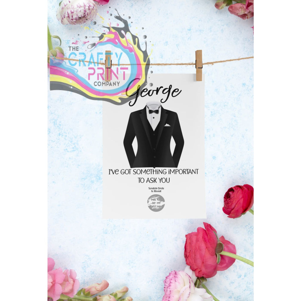 Will you be my Best Man? Postcard Scratch Card - Black Suit