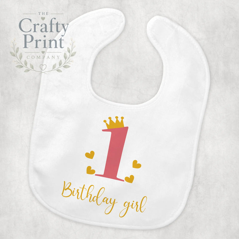 1st Birthday Baby Bib for a girl with Crown - & Toddler