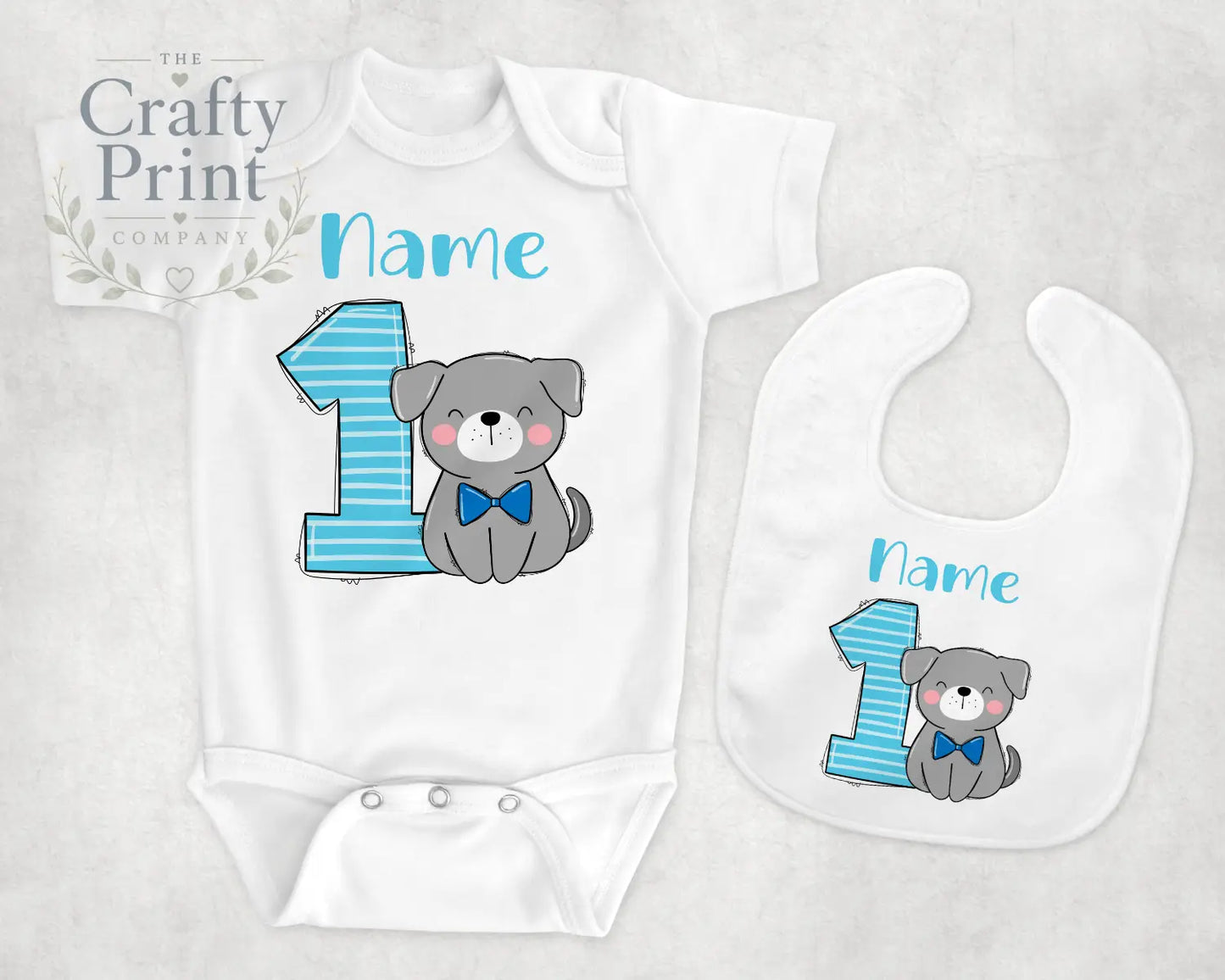 1st Birthday Dog Personalised Bodysuit - Blue - Baby