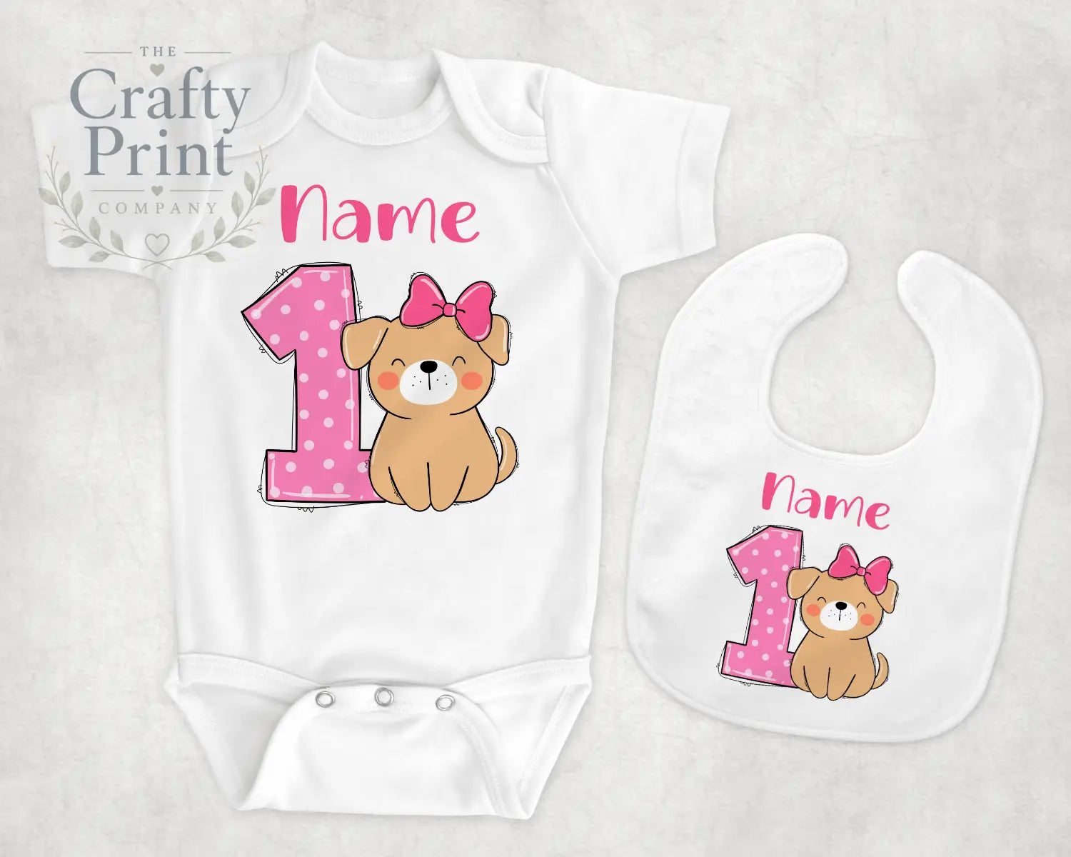 1st Birthday Dog Personalised Bodysuit - Pink - Baby
