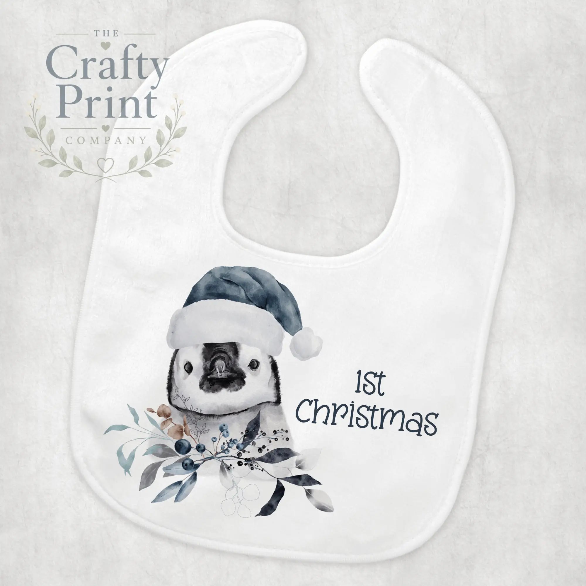 1st Christmas Baby Bib Penguin Blue Hat Design - & Toddler