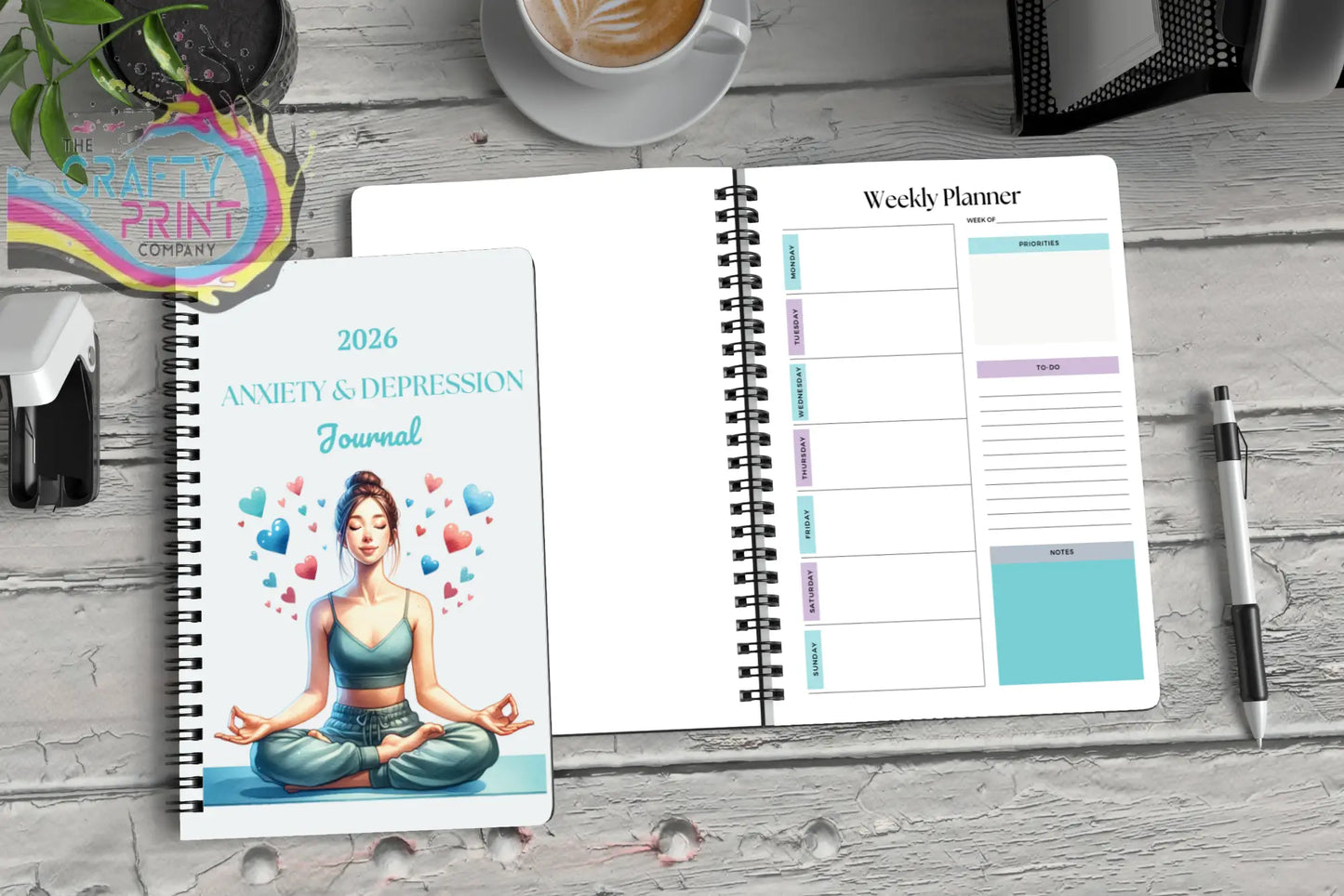 2026 anxiety and depression journal with spiral binding and colorful hearts cover for mental health and wellbeing tracking