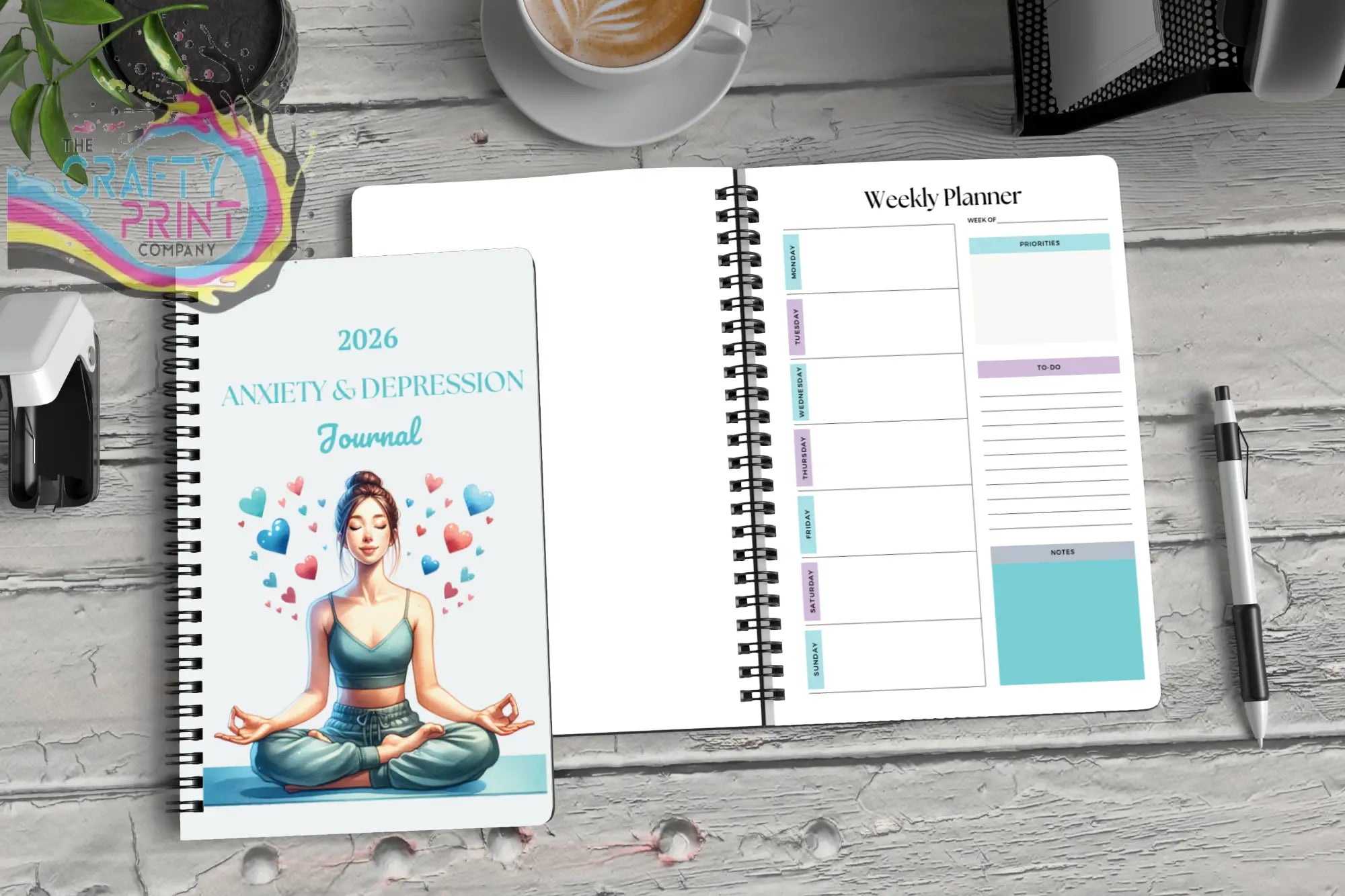 2026 anxiety and depression journal with spiral binding and colorful hearts cover for mental health and wellbeing tracking