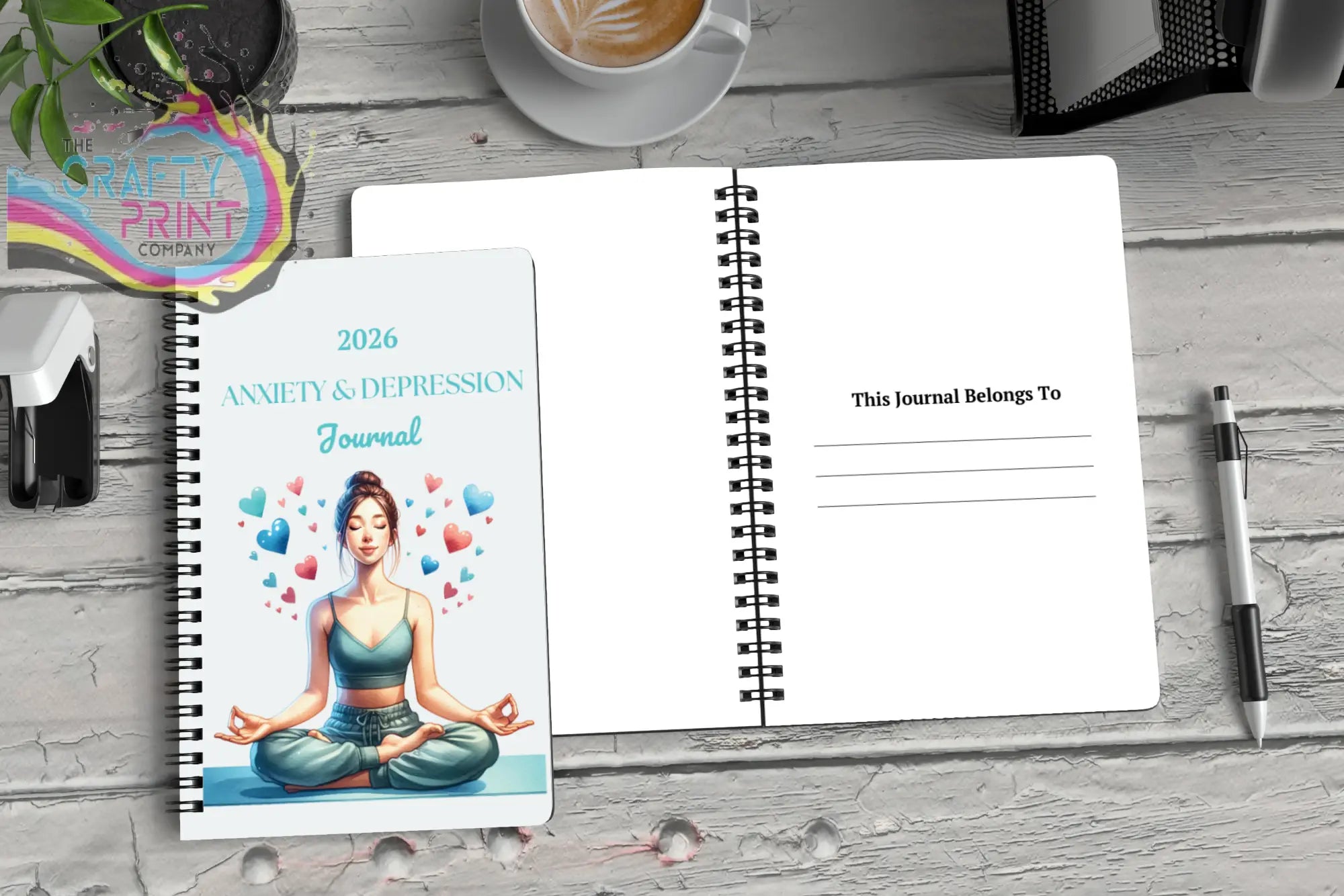 2026 anxiety and depression journal with colorful heart illustration and black spiral wire for guided mental health tracking