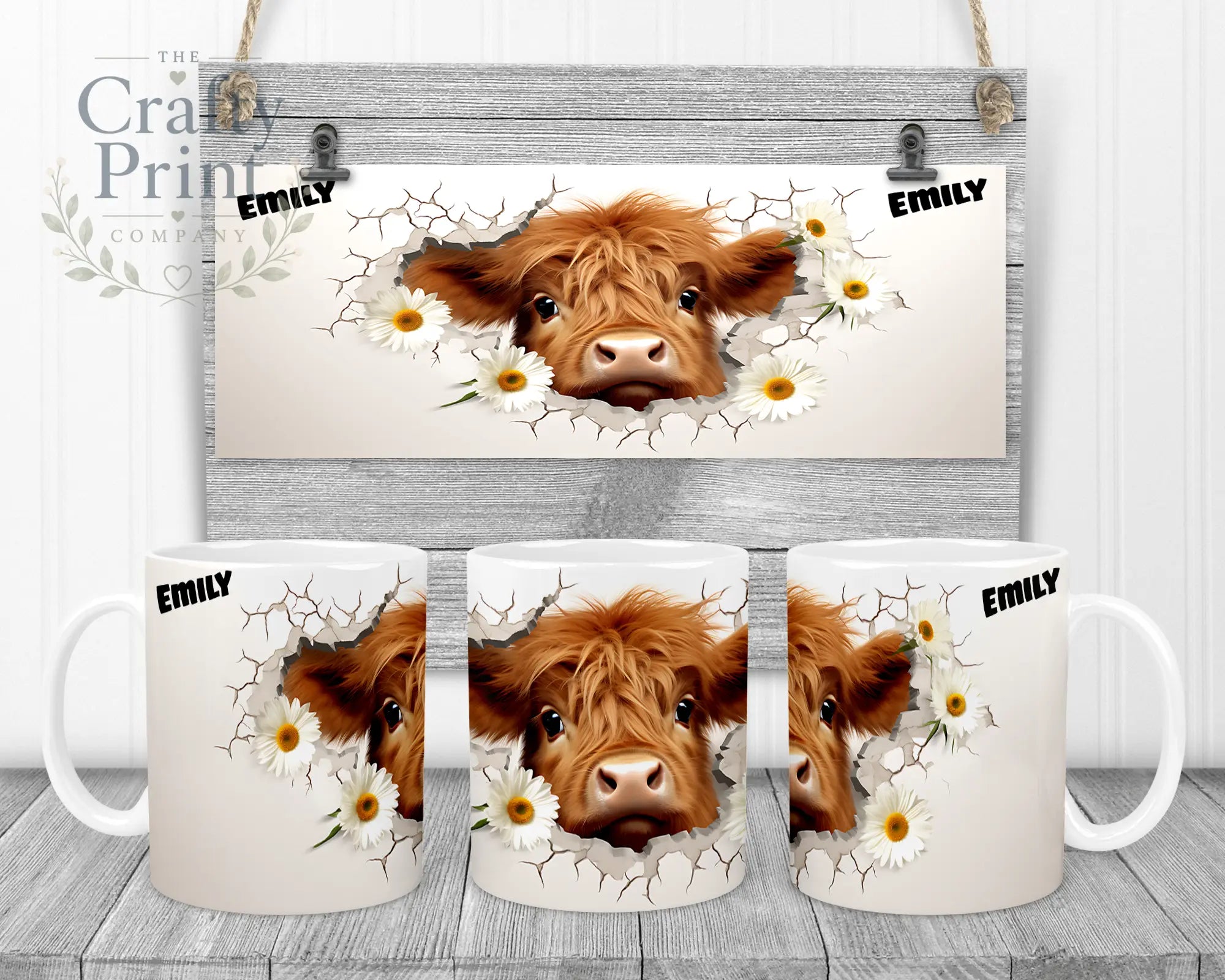 3D Highland Cow Mug - 11oz Ceramic / White Handle & Inner