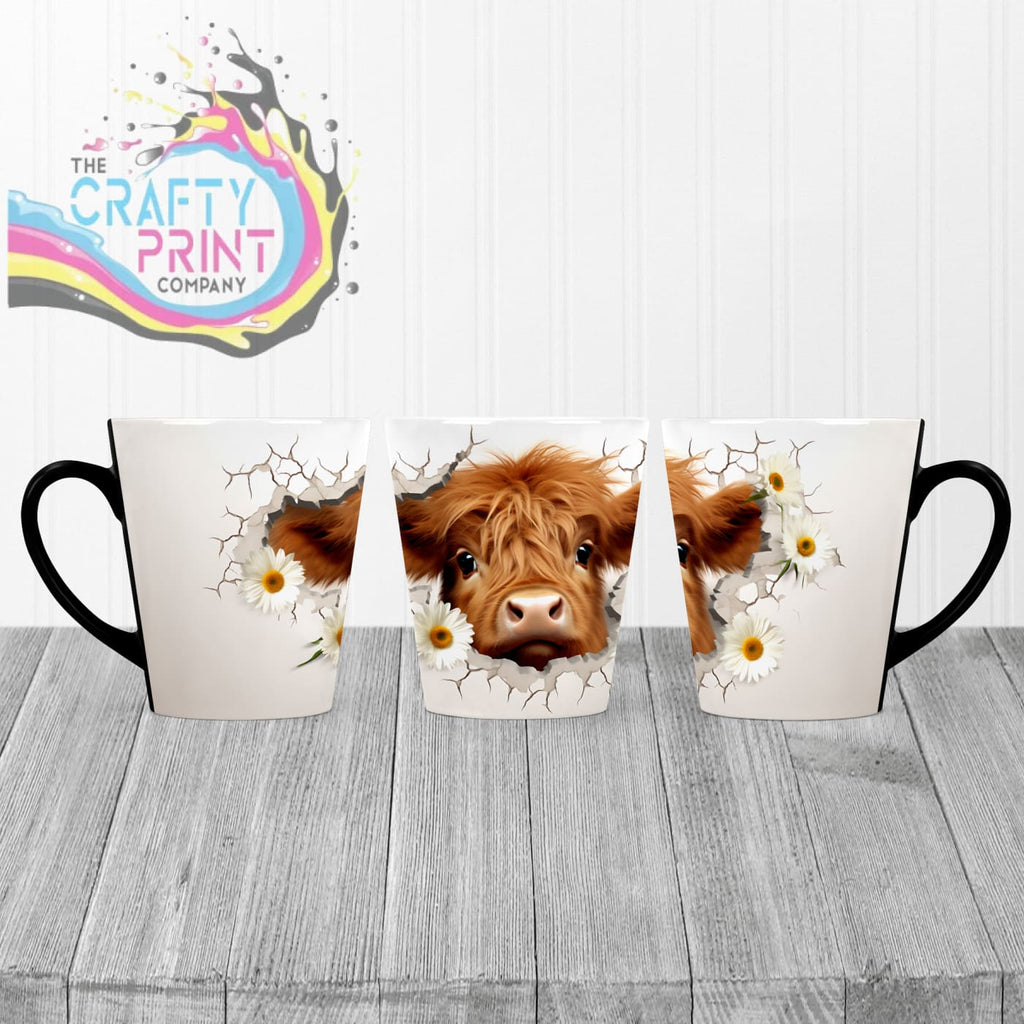 3D Highland Cow Mug - 12oz Latte / Black Handle & Inner