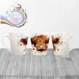 3D Highland Cow Mug - 12oz Latte / White Handle & Inner