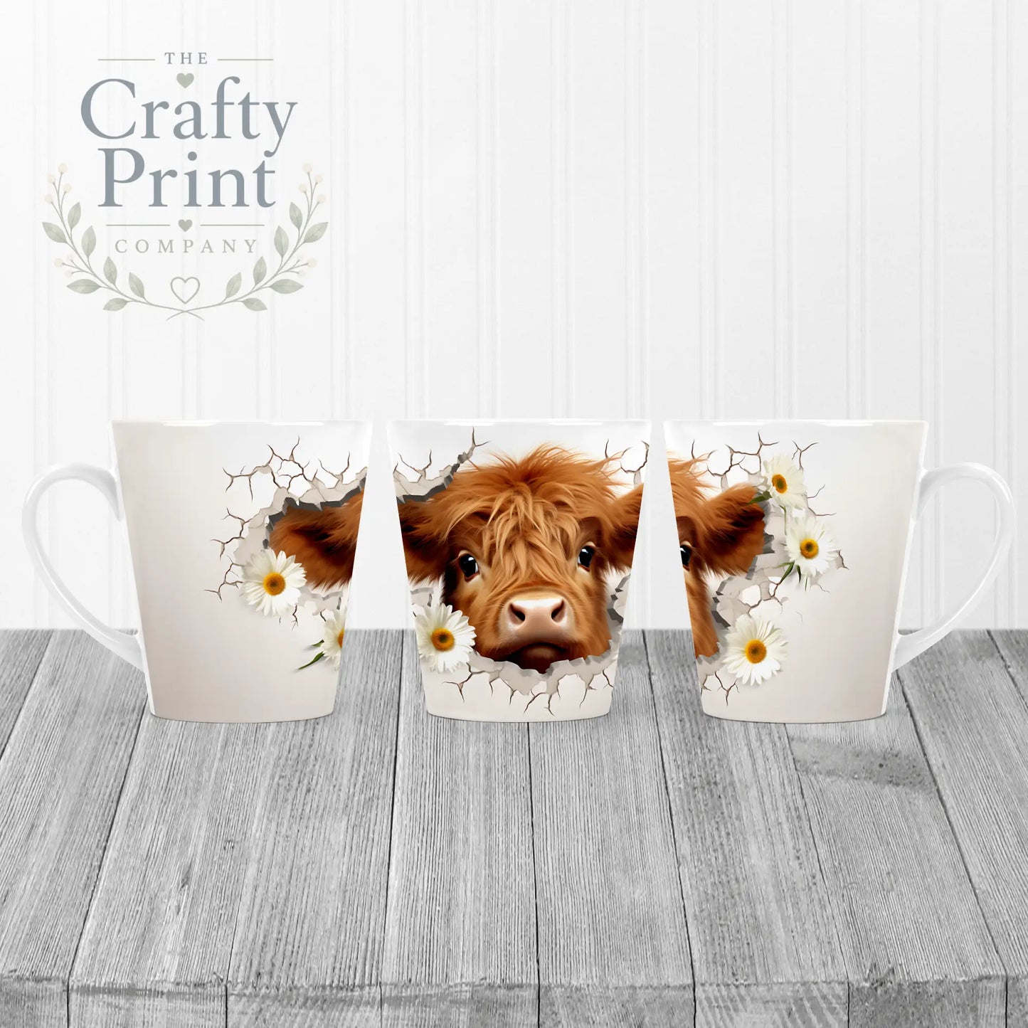 3D Highland Cow Mug - 12oz Latte / White Handle & Inner
