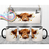 3D Highland Cow Mug - 11oz Ceramic / Black Handle & Inner