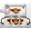 3D Highland Cow Mug - 11oz Ceramic / Black Handle & Inner