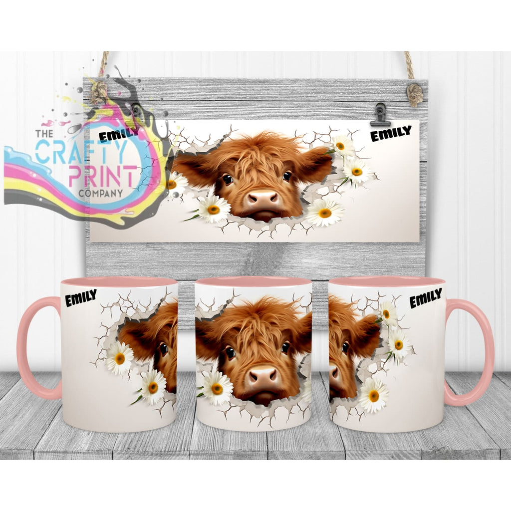 3D Highland Cow Mug - Pink Handle & Inner Mugs