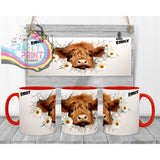 3D Highland Cow Mug - 11oz Ceramic / Red Handle & Inner