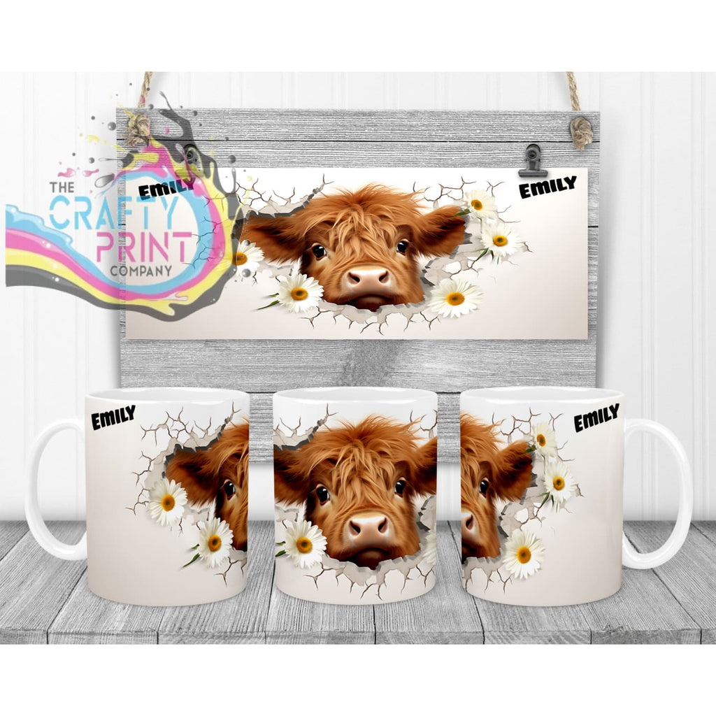 3D Highland Cow Mug - White Handle & Inner Mugs