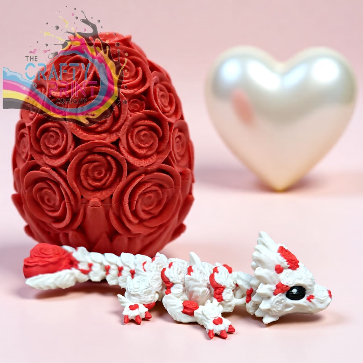 3D Printed Baby Rose White Dragon in Egg