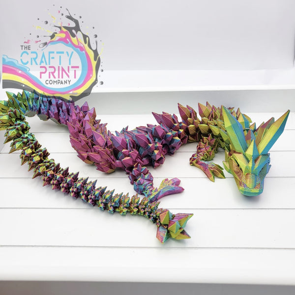 3D Printed Crystal Dragon - Tri Colour Red/Gold/Blue