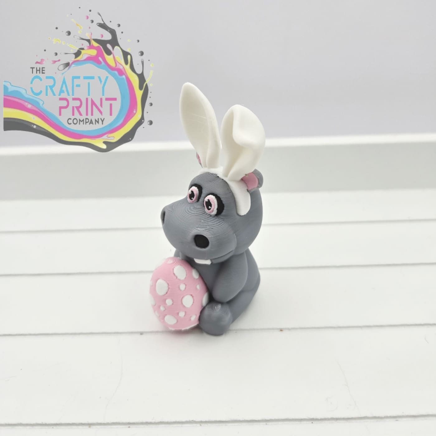 3D Printed Cute Hippo Wearing Bunny Ears - Home & Garden >