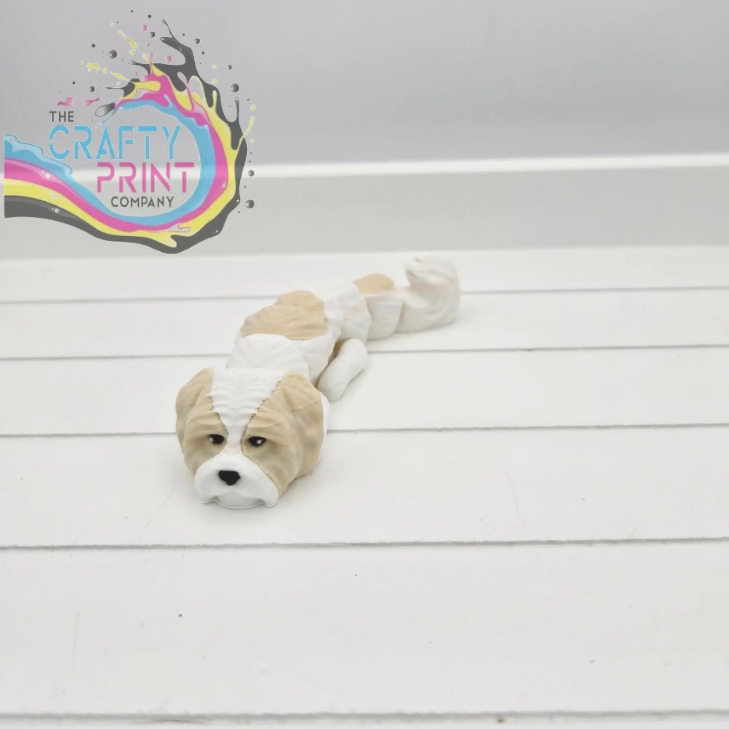 Cute beige and white shih tzu dog articulated flexi keyring with soft plush-like texture 3d printed figurine