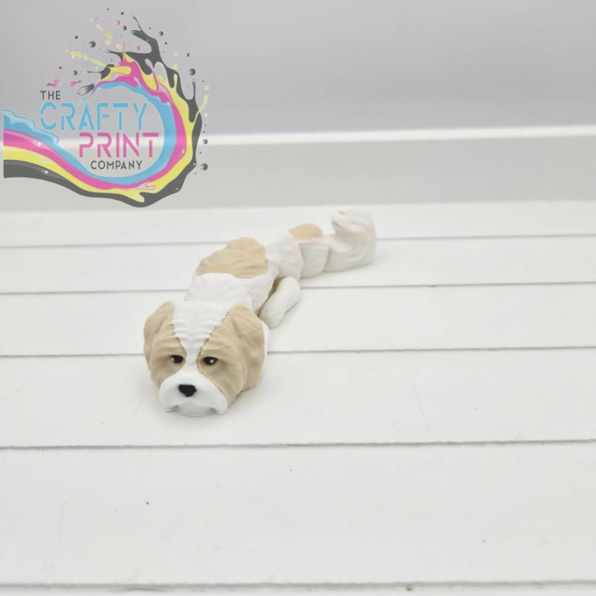 Cute beige and white shih tzu dog articulated flexi keyring with soft plush-like texture 3d printed figurine