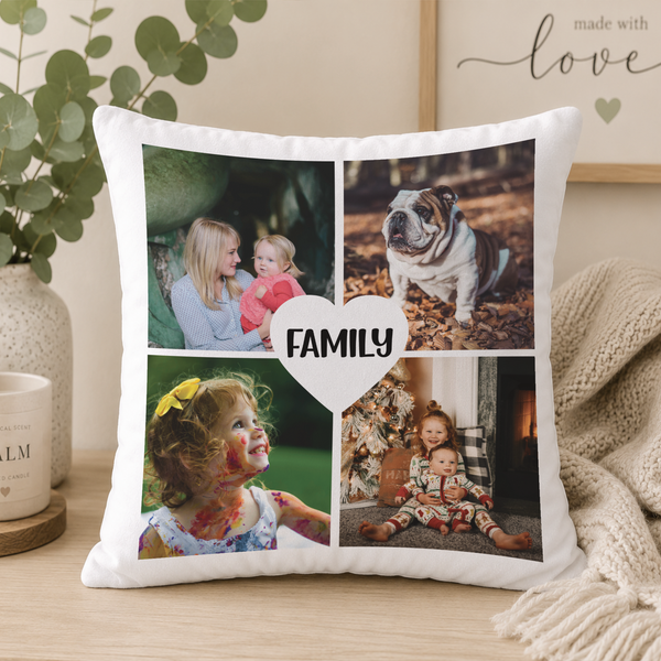 Photo Cushion with 4 pics Heart Personalised Cushion Cover