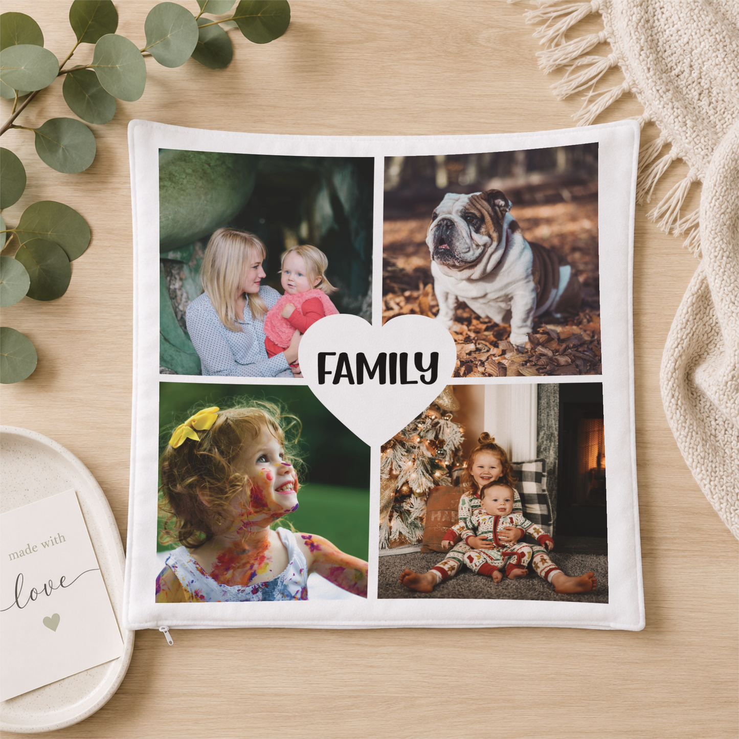 Photo Cushion with 4 pics Heart Personalised Cushion Cover