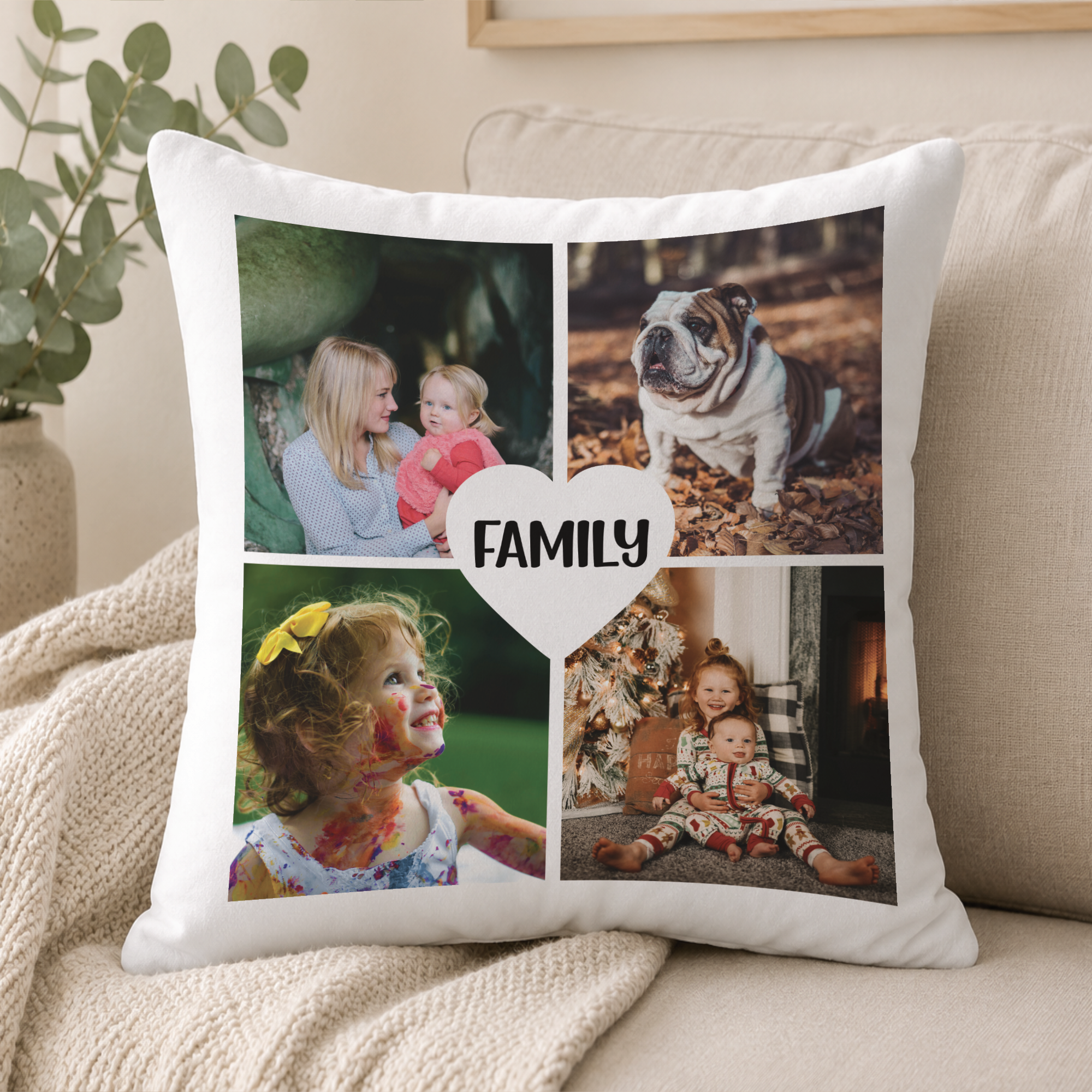 Photo Cushion with 4 pics Heart Personalised Cushion Cover