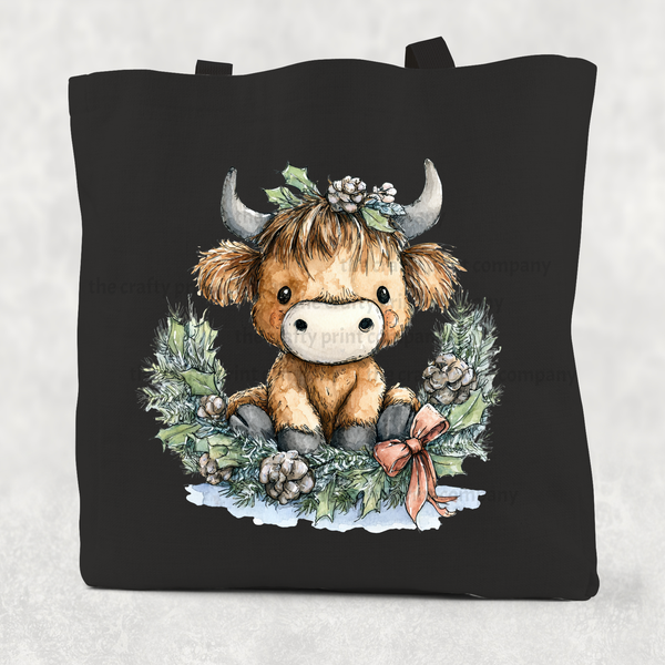 Highland Cow Wreath Cotton Re-usable Tote Bag
