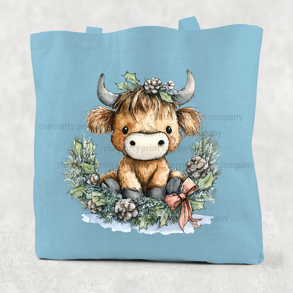 Highland Cow Wreath Cotton Re-usable Tote Bag