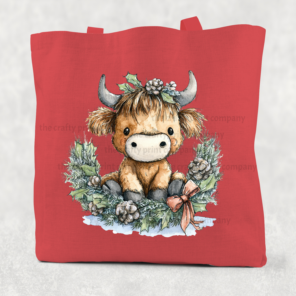 Highland Cow Wreath Cotton Re-usable Tote Bag