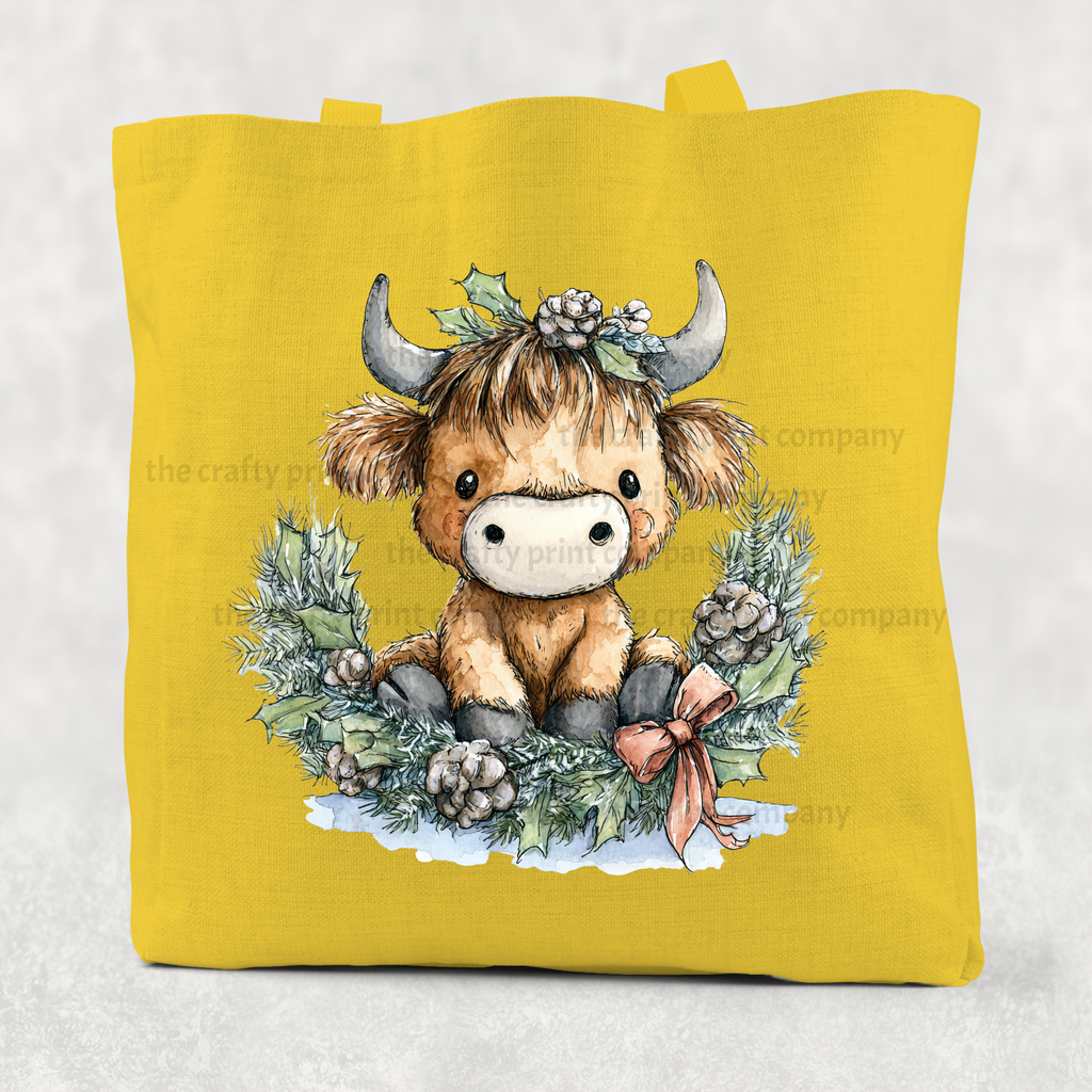 Highland Cow Wreath Cotton Re-usable Tote Bag